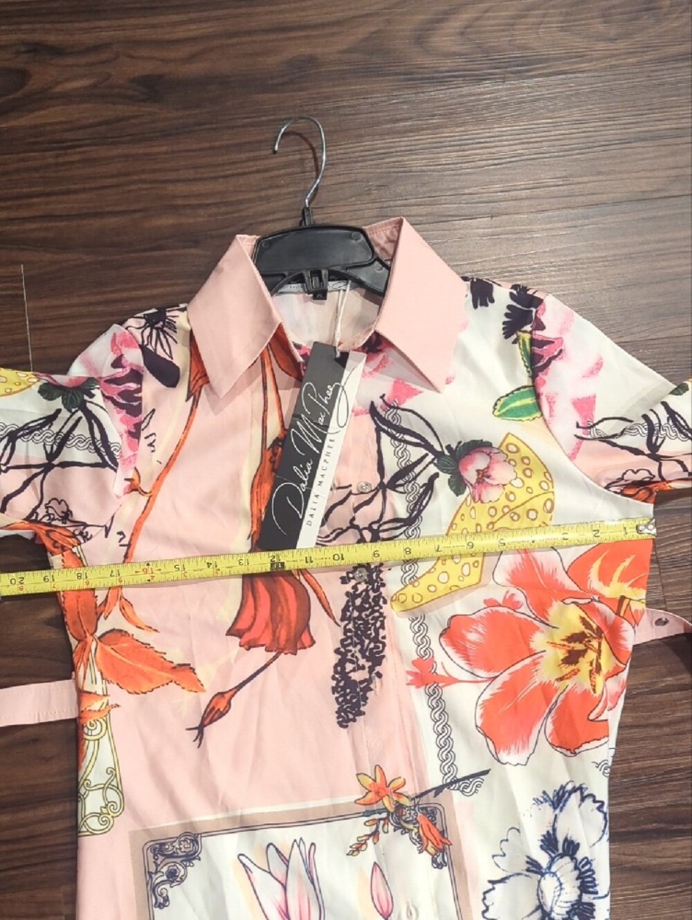 Pink Floral Print Shirt Dress with Belt - Picture 6 of 8
